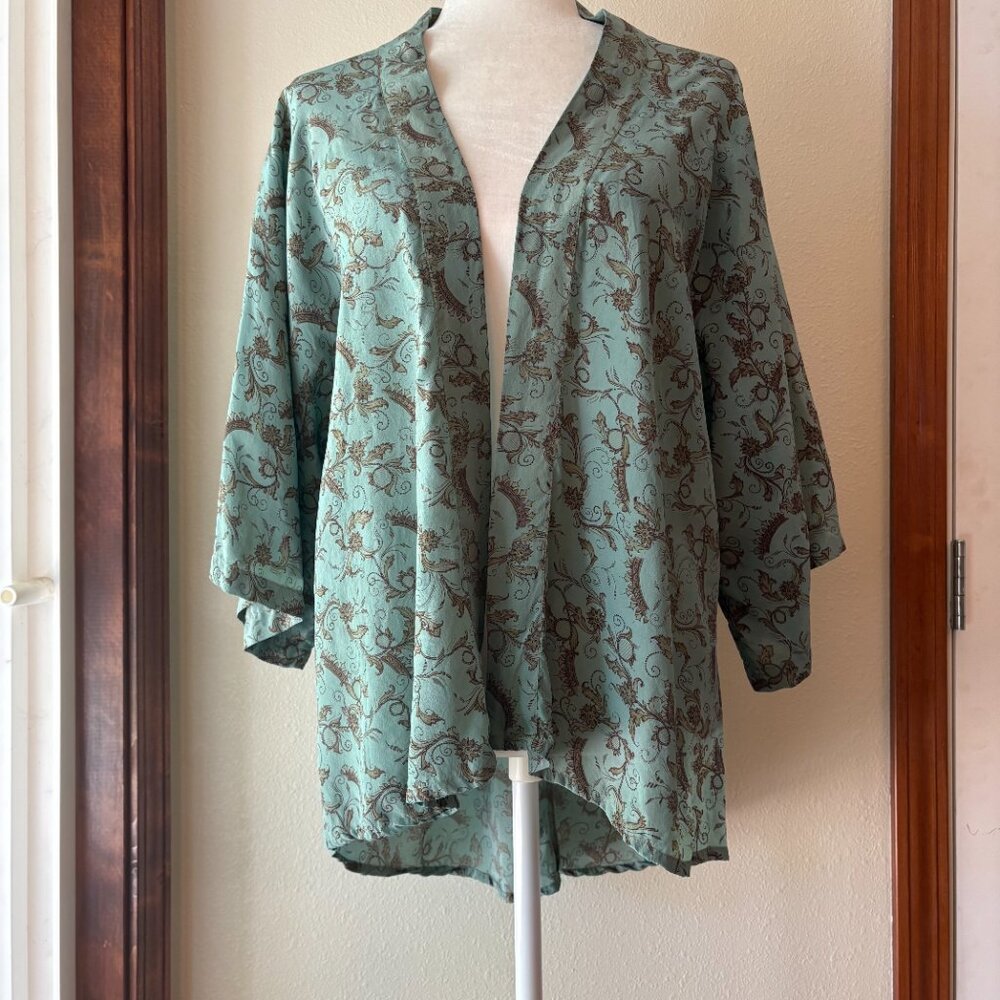 Seafoam Green Floral Open-Front Cardigan